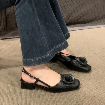 лето 2023 с низкими каблуками пряжки квадратные сандалии для женщин офисная рабочая обувь женская обувь новая дышащая мода азиатский размер 1