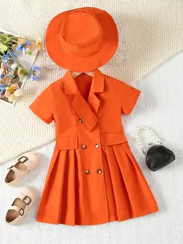 Лето Костюм с коротким рукавом Юбка Оранжевое платье для детей Девочка