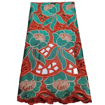  Лучшее качество страз Швейцарское сухое хлопковое кружево ручной стрижки 5 ярдов африканская вуаль ткань для вечернего платья