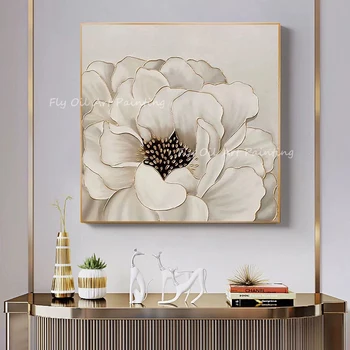 лучший цветок из золотой фольги ручной росписи белый простой красивый элегантный большой размер масляная картина крыльцо проход для гостиной произведения искусства