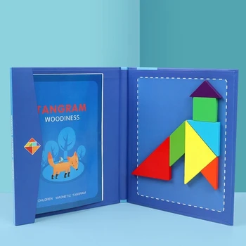 Магнитные деревянные блоки-головоломки Монтессори Развивающая игрушка Геометрия Танграм Игры Игрушка Рождественский подарок для ребенка 3 +