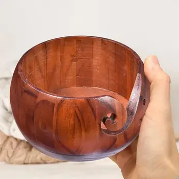 Массивная деревянная чаша для пряжи Органайзер для вязания крючком Держатель для хранения Нескользящий Новый экологически чистый DIY ручной работы для вязания крючком мотки 1