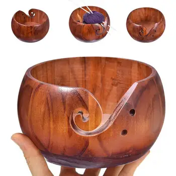 Массивная деревянная чаша для пряжи Органайзер для вязания крючком Держатель для хранения Нескользящий Новый экологически чистый DIY ручной работы для вязания крючком мотки 3