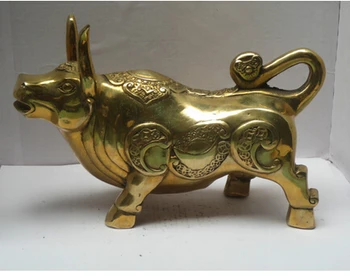 Металлические поделки Китайское искусство и коллекционная латунная статуэтка, Удача Деньги Статуя коровы Изящные свадебные искусства Украшение ремесел