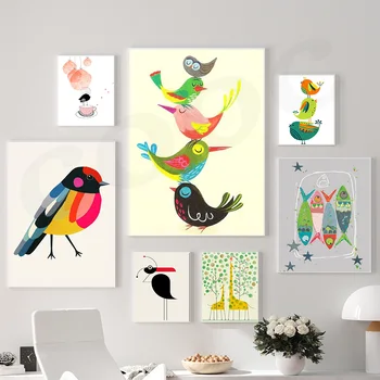 милые птицы красочные животные плакаты принты детская стена искусство холст живопись ребенок картина детская детская комната домашний декор