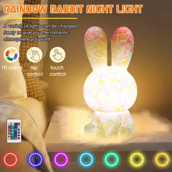  милый кролик прикроватная лампа с дистанционным управлением светодиодный ночник USB зарядка сенсорный креативный настольная декоративная лампа подарок на день рождения