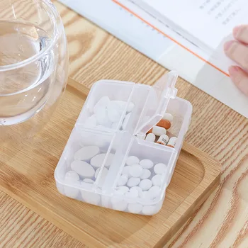 Мини 4-решетчатая коробка для таблеток Коробка для упаковки таблеток Коробка для хранения лекарств из полипропилена Портативные предметы первой необходимости для путешествий Бытовая таблетница