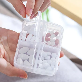 Мини 4-решетчатая коробка для таблеток Коробка для упаковки таблеток Коробка для хранения лекарств из полипропилена Портативные предметы первой необходимости для путешествий Бытовая таблетница 1