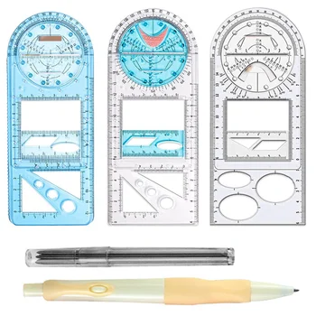  Многофункциональные инструменты для рисования геометрических линеек, шаблон чертежа Измерительный инструмент для детского кабинета студентов с карандашом