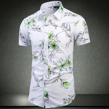 Мода Корея Цветок Гавайи Пляж С коротким рукавом Черный Белый Повседневные рубашки Мужская блузка с принтом 2023 Летняя одежда OverSize 5XL 6XL