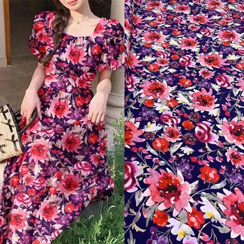 Мода Потрясающая Игривая Печать Цветочный Эластичный Креп Де Шин Шелковая Ткань Темперамент Платье Рубашка Ткань Дизайнерская ткань