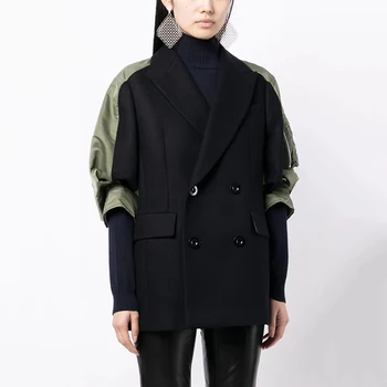 мода пэчворк пиджак куртка высокое качество женская бесплатная доставка 2023 осень новый двубортный свободный пиджак y2k 1