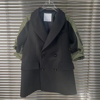 мода пэчворк пиджак куртка высокое качество женская бесплатная доставка 2023 осень новый двубортный свободный пиджак y2k 3