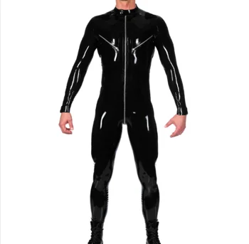 Мода унисекс 100% латекс резина черный полный чехол боди костюм спереди плотный костюм на молнии 0,4 мм S-XXL