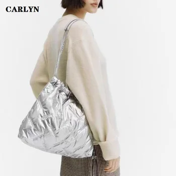 Модные космические хлопковые пуховые сумки для женщин 2024 года Carlyn Brand Luxury Handbags Сумка через плечо большой емкости Женская сумка