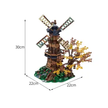 Модульное здание: мельница с небольшой рекой и деревом 1778 штук MOC Build 1