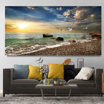Морской пейзаж ART Природный пейзаж Плакат Небесная чайка Восход солнца Картина, напечатанная на холсте Домашний декор Настенное искусство Картина для гостиной 0