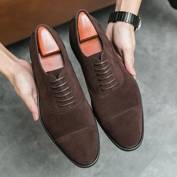 Мужская классическая обувь Новая обувь из флока для мужчин Красный низ Круглый носок на шнуровке Коричневый Черный Размер 38-48 Ручная работа