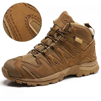 Мужская обувь для пеших прогулок на открытом воздухе Армейские вентиляторы Тактическая подготовка Военные ботинки Кожа Нейлон Износостойкие нескользящие боевые ботинки 0