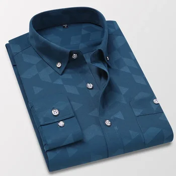  Мужская рубашка с длинным рукавом 2023 Осень Однотонный принт Бизнес Социальный Повседневный Slim Fit Dress Shirt Классическая мода Мужская одежда