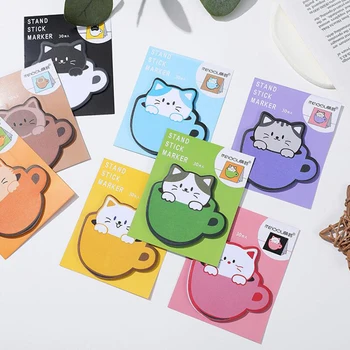Мультяшные кошки Блокноты для заметок 30 листов Kawaii Sticky Notes DIY Planner Журнал Индекс Наклейки Этикетки Бирки Корейский канцелярский офис
