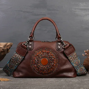 Мягкая воловья кожа Boston Luxury Винтаж ручной работы Цельнозернистая натуральная кожа Женская сумка для женских сумок-мессенджеров