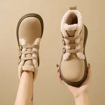 Мягкие сапоги Женская резиновая обувь с круглым носком Резиновые сапоги-Женская зимняя обувь Австралия Хлопок на плоском каблуке Лолита 2023 Кожаный парень 4