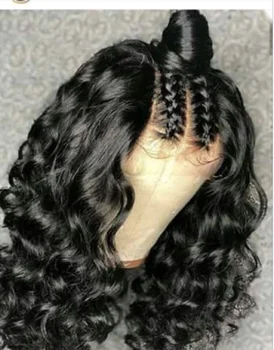  Мягкий бесклеевой 26-дюймовый длинный глубокий волна предварительно выщипанный 180 плотности черный кружевной передний парик для африканских женщин детские волосы термостойкий ежедневный 2