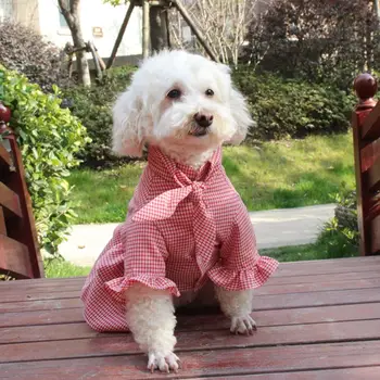 Мягкое дышащее платье для домашних животных Прекрасное клетчатое платье для собак Летнее платье для домашних животных Одежда для домашних животных для маленьких собак Вечеринка Одежда на день рождения 5