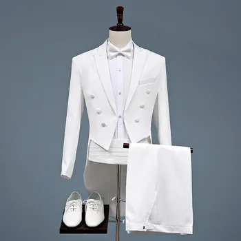 Набор из двух частей Костюмы Белый свадебный клубный костюм Блейзер Брюки Набор Мужчины Набор из 2 предметов Смокинг Плюс Размер Xxxl Мужские наряды