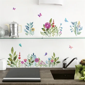Наклейки на стену в натуральном стиле с цветочной бабочкой для украшения гостиной и спальни пасторальная фреска Сделай сам Наклейка для дома