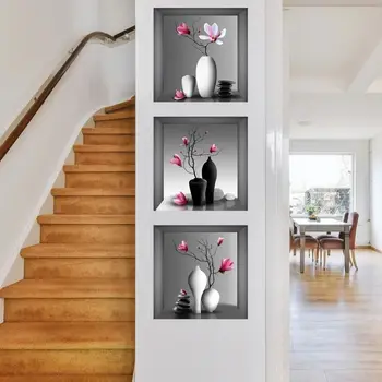 Настенные художественные наклейки имитируют 3D трехмерные зеленые растения в горшках Цветы Украшения для дома Pegatinas de Pared Аниме обои 1