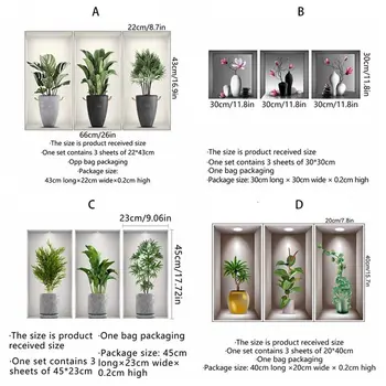 Настенные художественные наклейки имитируют 3D трехмерные зеленые растения в горшках Цветы Украшения для дома Pegatinas de Pared Аниме обои 5