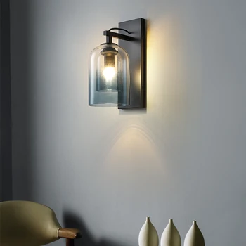 Настенный светильник Прикроватная лампа для спальни Скандинавский современный минималистичный фон гостиной Стена прохода Коридор Свет дымчато-серый Комнатные светильники 0