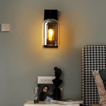 Настенный светильник Прикроватная лампа для спальни Скандинавский современный минималистичный фон гостиной Стена прохода Коридор Свет дымчато-серый Комнатные светильники 3