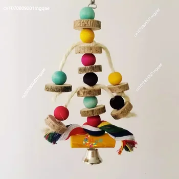Натуральные деревянные жевательные игрушки с крючком Красочные деревянные бусины Веревки Натуральные блоки Разрывающие игрушки для маленьких и средних птиц Мини-ара