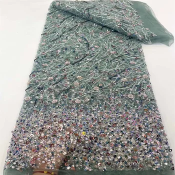 нигерийские пайетки бисерные кружева ткань 2023 высокое качество африканский тюль вышивка ткань для свадебного платья шитье сетчатое кружево XC3257