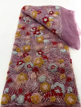 нигерийский кружевной материал с бусинами J-1308369 для вечерних платьев Французская кружевная ткань Высокое качество Новое бисерное тюлевое кружево 0