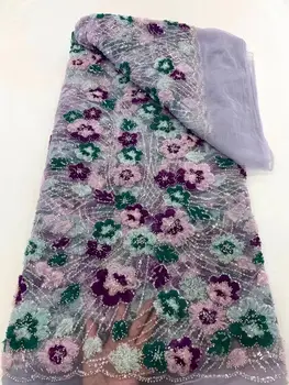 нигерийский кружевной материал с бусинами J-1308369 для вечерних платьев Французская кружевная ткань Высокое качество Новое бисерное тюлевое кружево 2