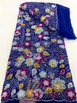 нигерийский кружевной материал с бусинами J-1308369 для вечерних платьев Французская кружевная ткань Высокое качество Новое бисерное тюлевое кружево 4