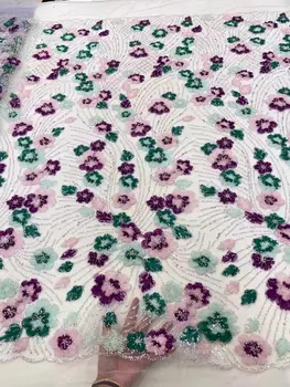 нигерийский кружевной материал с бусинами J-1308369 для вечерних платьев Французская кружевная ткань Высокое качество Новое бисерное тюлевое кружево 5