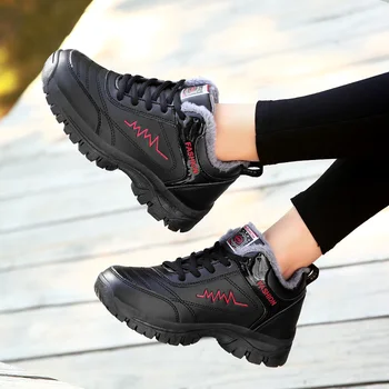 Новая зимняя спортивная обувь женская плюс кашемировая теплая хлопковая обувь с толстой мягкой подошвой повседневная обувь черные водонепроницаемые кроссовки 1