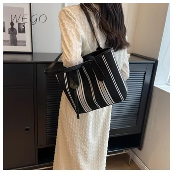 Новая летняя сумка через плечо Fabric Texture Commuting Tote Canvas Bag для женщин с большой вместимостью 2023