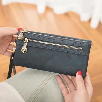  Новая сеть модных тенденций Красный подходящий однотонный женский кошелек Ретро Многофункциональная длинная сумка-клатч большой емкости
