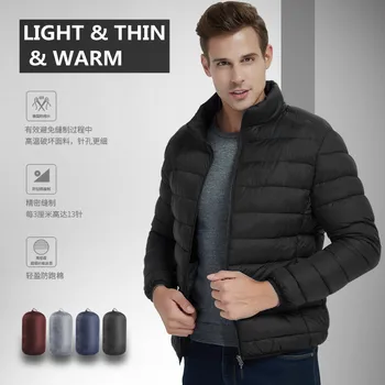 Новая теплая куртка Мужская легкая походная пуховая хлопковая куртка Парки Молния Карман Мода Повседневная мягкая куртка Пальто для мужчин Зима