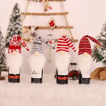 Новогодние рождественские украшения 2024 Санта-Клаус Винная бутылка Пылезащитные чехлы Подарочные сумки для шампанского Рождественский домашний ужин Декоры стола