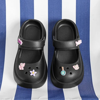Новые летние женские сандалии Мода Толстая обувь с нижним отверстием EVA Тапочки Противоскользящие тапочки Baotou На открытом воздухе Пляжные сандалии Тапочки 1