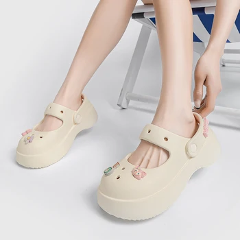 Новые летние женские сандалии Мода Толстая обувь с нижним отверстием EVA Тапочки Противоскользящие тапочки Baotou На открытом воздухе Пляжные сандалии Тапочки 5