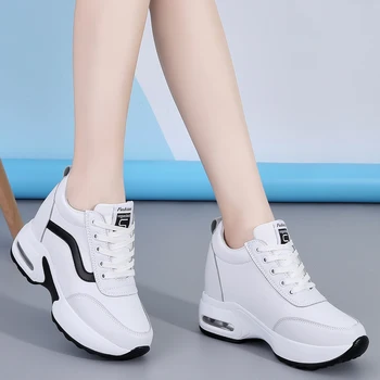 Новые модные женские кроссовки для ходьбы с увеличением роста Белый черный для девочек Популярные спортивные кроссовки Дышащая женская повседневная обувь 5