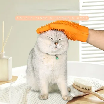 Новые перчатки для кошек и домашних животных Силиконовая чистка для собак Массажные перчатки для ванны Щетка для удаления волос Щетка для ладоней с обеих сторон. 0